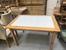 Used Small Pine Farmhouse Kitchen Table With Tile Top ( Removable Legs)