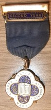 RARE, VINTAGE RELIGIOUS ENAMEL MEDAL ON RIBBON - SUNDAY SCHOOL ATTENDANCE MEDAL