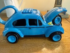 Vintage COOPERCRAFT Blue VW Beetle Car Ceramic Teapot Retro RARE COLLECTIBLE