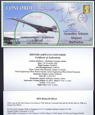CONCORDE COVER SIGNED Cpt.WALPOLE/BANNISTER/OLIVER/HAZELBY+FINN_LON-BARBADOS_UNI