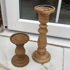  Table Top Wooden Pillar Candle Holder Stand Brown x2