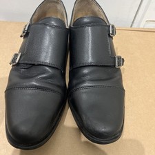 Black leather double monk strap shoes