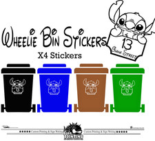 Stitch X4 WHEELIE DISNEY BIN NUMBERS CUSTOM HOUSE ROAD ST NAME Stickers Decals