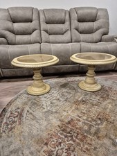 Pair Of Italian Regency Maison Jansen Style Round Rope Edge Low Side Tables Gold