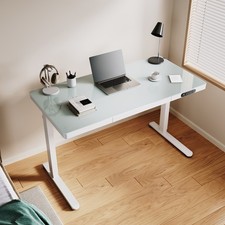 120x60cm Glass Electric Standing Desk Adjustable Height with Storage Drawers