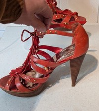 River island sandles Shoes 6 39 orange leather Studded Fringe strappy Christmas