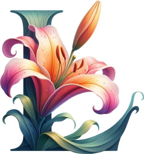 Colorful lily floral alphabet - floral,
