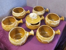7x Ochre/Mustard Yellow Drip Glaze Youghal Pottery Soup/Casserole Pans