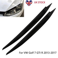 Fit VW Golf MK7 Golf R GTI Front Headlight Eyelid Eyebrow Cover Trim Gloss Black