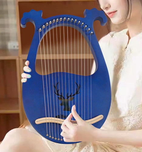 Blue wooden lyre - wooden, harp