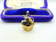 9ct Yellow Gold Puppies In A Basket Charm Pendant Vintage 1980 London