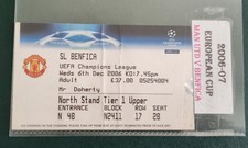 Manchester United V Benfica  Euro Champions League Match Ticket 2006/07 Writing