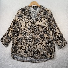Primark Blouse Size UK 14 Brown Leopard Print Long Sleeve Top