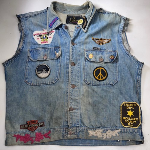 Vtg biker vest denim - biker,