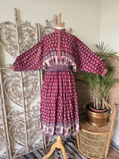 Vintage floral cotton Indian style 70s 80s smock midi kaftan dress L
