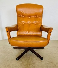 VINTAGE SWEDISH MID CENTURY GØTE MØBLER LEATHER RECLINING SWIVEL CHAIR