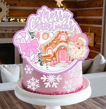 pink vintage Santa Christmas Cake Topper  Candy Canes 3 Layered Cake Decoration