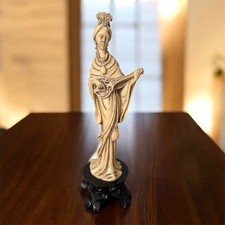Vintage  Asian Chinese Court Lady Figurine Statue Pipa Musician Carved Base
