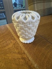 Antique Sowerby Milk Glass Woven Basket Vase In Very Good Condition