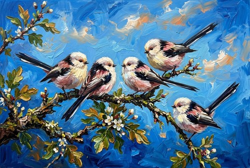 Long tailed tit birds - long-tailed, canvas