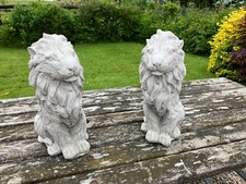 TWO x  NICELY DETAILED   STONE GARDEN LION ORNAMENTS 29 cms TALL- OVER 3kg EACH