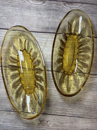 Vtg pair sunburst amber - sunburst, glass