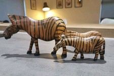 Wooden Zebra Family Carved