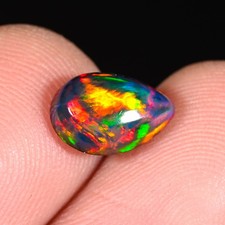 Natural Ethiopian Multi Fire Black Opal Pear Cabochon Loose Gemstone 7x5 mm AAA