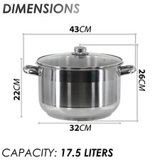 Stainless Steel Casserole Stockpot Induction Base Deep Stock Pot Glass Lid