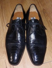 Stemar Mens Faux-Croc-Effect Black Leather Derby Shoes Size 8 Lace Ups