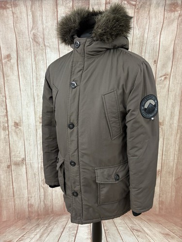 Superdry khaki grey parka coat - khaki,