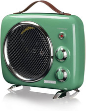 Vintage Heater 2000W | Hot/Cold, Thermostat, Retro Green Design
