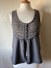 WHITE STUF GREY FAIR ISLE SLEEVELESS CARDIGAN KNITTED VEST WITH CASHMERE UK 10