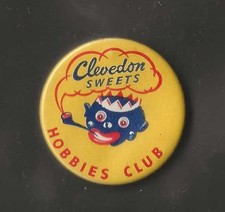 CLEVEDON-PIN BADGE 1960'S (CLEVEDON SWEETS HOBBIES CLUB)