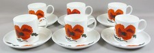 Wedgwood Susie Cooper Corn Poppy Set Of 6 Coffee Cups &Saucers Cornpoppy VGC