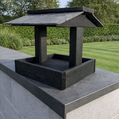 Wooden bird table slate roof - wooden,