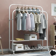 Potable Mobile Clothes Coat Garment Hanging Rail Rack Storage Stand On Wheels