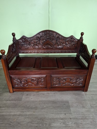 Carved storage bench - carved,