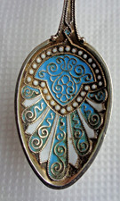 VICTORIAN NORWEGIAN c1900 SKY BLUE CLOISONNE ENAMEL & SOLID SILVER TEA SPOON