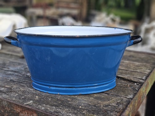 Vintage blue enamel bath - vintage,