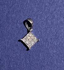 9ct 9K white gold natural 9 diamonds cluster pendant square Not scrap