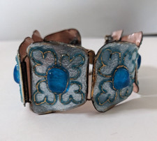Rare Andrée Barot Enamel Bracelet – Blue Glass, Copper, Limoges Design, Signed