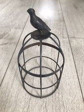 SMALL METAL BIRD CAGE WITH BIRD PERCHED ON TOP  - HOUSE DECORATION ACCESSORY