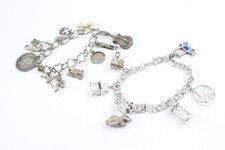 Mixed Grade Silver Charm Bracelet Rabbit Train Souvenir Heart Padlock x 2 (49g)