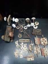 Lot Of Antique Porcelain & Brass Door Knob decorative Hinges Lock Parts Repair