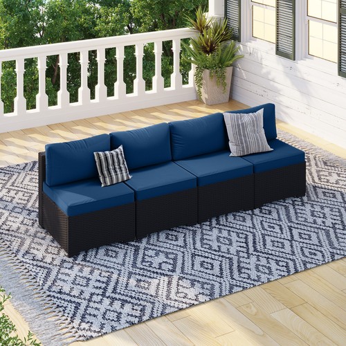 Piece black rattan sofa - 4-piece,