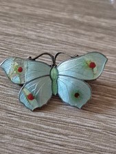 Antique Light Aqua Blue Guilloche Silver Enamel Butterfly JA&S 1920's Brooch