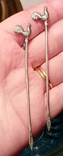 Pair of Art Deco Solid Silver Cockerel Cocktail Sticks Adolph Scott 1927