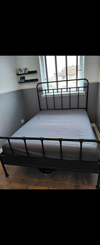 Black metal double bed - black,