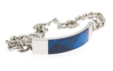 BRAND NEW  MENS BEN SHERMAN POLISHED STAINLESS STEEL AND TARTAN ID BRACELET 